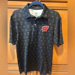 *NWT* Men's Under Armour Black Wisconsin Badgers Drive Camo Jacquard Polo. S: SM